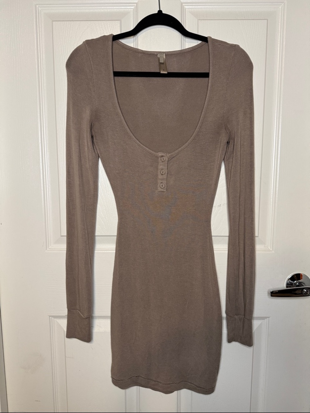 SKIMS Long Sleeve Scoop Henley Dress in Taupe
